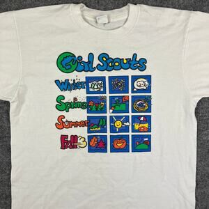 Girl Scouts T-Shirt One Size White Colorful Graphic Vintage Made in USA